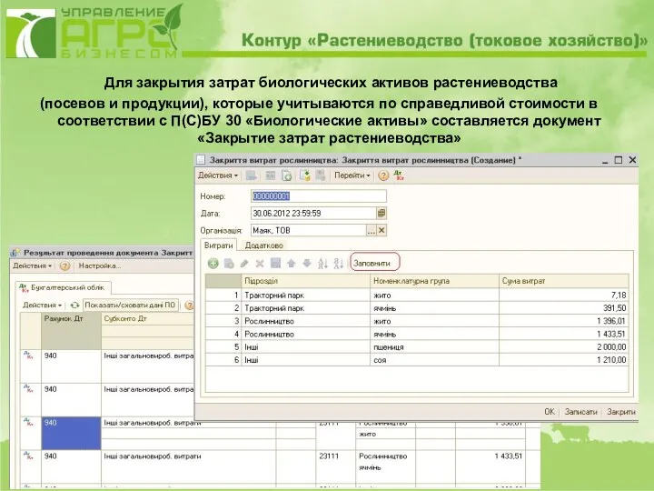 Для закрытия затрат биологических активов растениеводства (посевов и продукции), которые