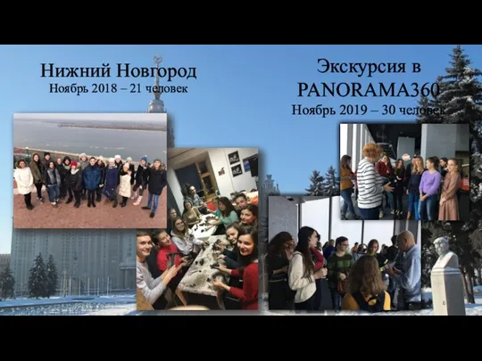 Нижний Новгород Ноябрь 2018 – 21 человек Экскурсия в PANORAMA360 Ноябрь 2019 – 30 человек