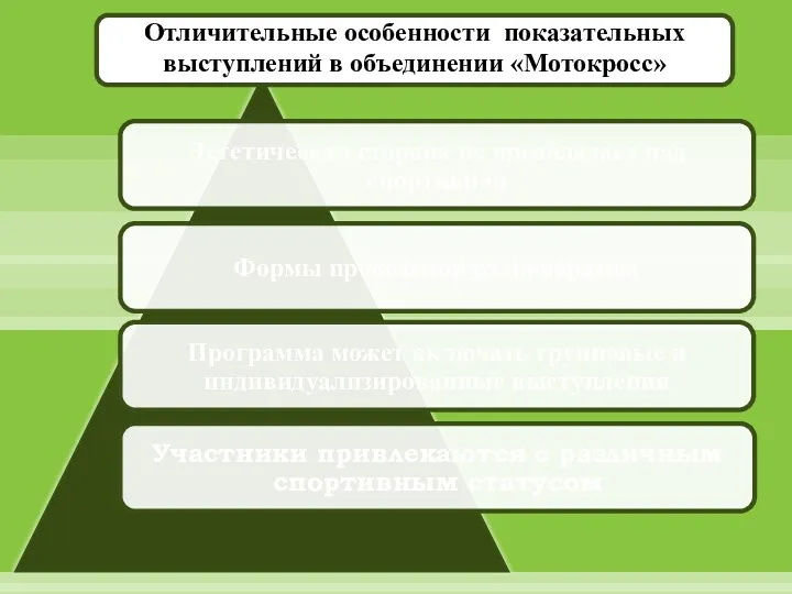 Отличительные особенности показательных выступлений в объединении «Мотокросс»