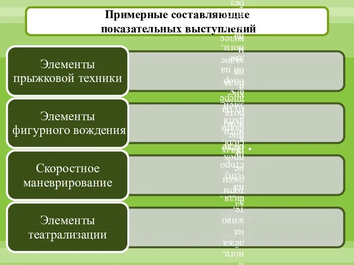 Примерные составляющие показательных выступлений