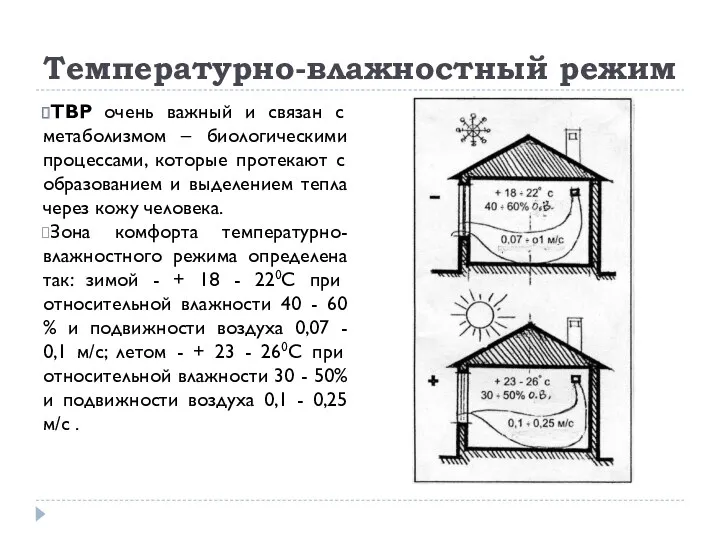 Температурно-влажностный режим ТВР очень важный и связан с метаболизмом –