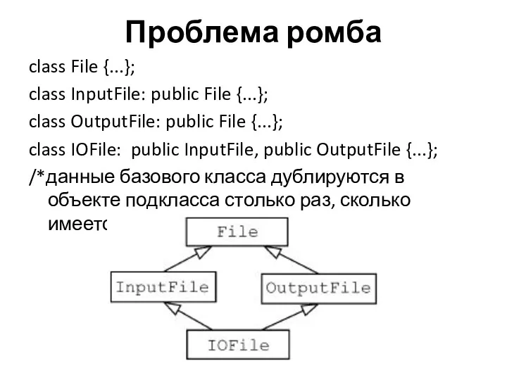 Проблема ромба class File {...}; class InputFile: public File {...};