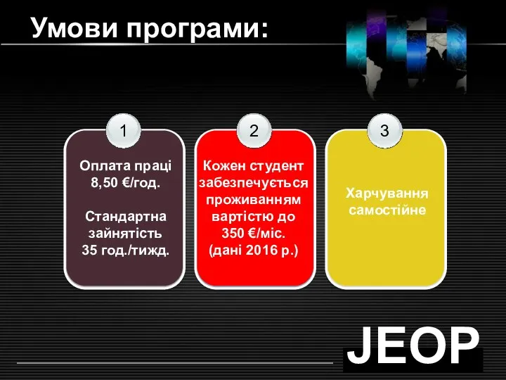 http://ppt.prtxt.ru Умови програми: 1 Оплата праці 8,50 €/год. Стандартна зайнятість