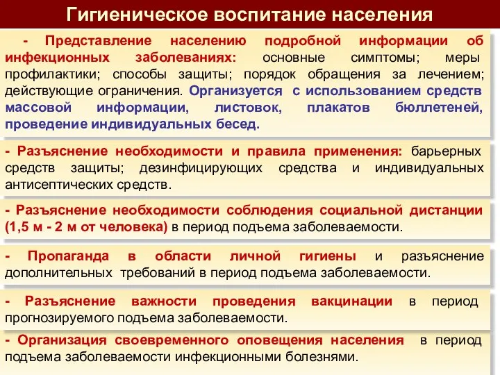 - Представление населению подробной информации об инфекционных заболеваниях: основные симптомы;