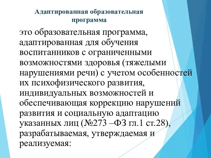 Адаптированная образовательная программа это образовательная программа, адаптированная для обучения воспитанников