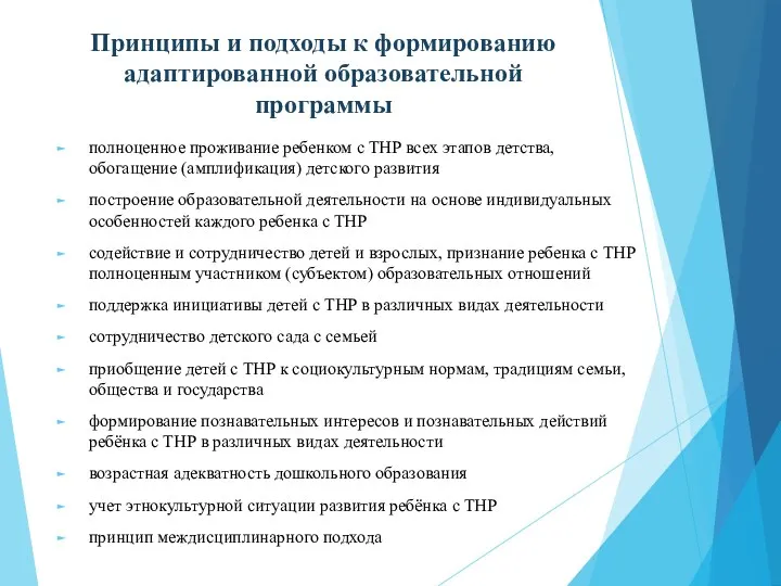 Принципы и подходы к формированию адаптированной образовательной программы полноценное проживание