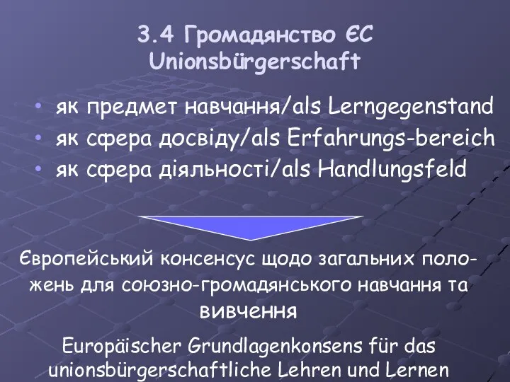3.4 Громадянство ЄС Unionsbürgerschaft як предмет навчання/als Lerngegenstand як сфера