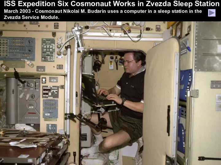 March 2003 - Cosmonaut Nikolai M. Budarin uses a computer