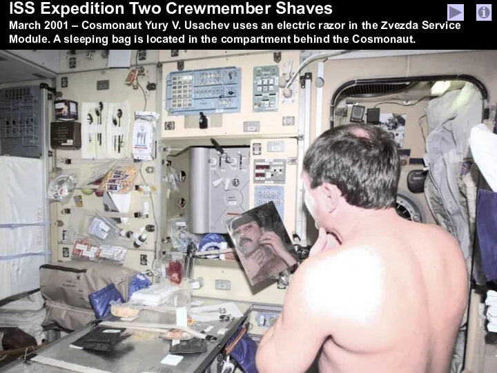 ISS Expedition Two Crewmember Shaves March 2001 – Cosmonaut Yury