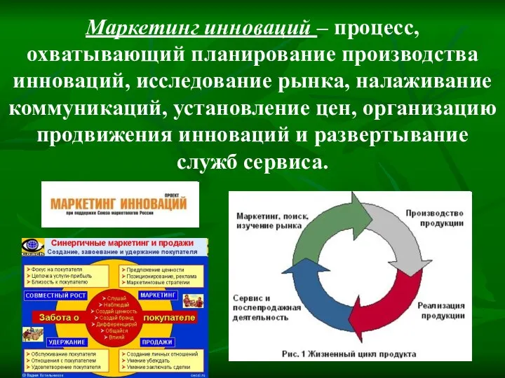 Маркетинг инноваций – процесс, охватывающий планирование производства инноваций, исследование рынка,