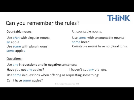 © Cambridge University Press 2015 Can you remember the rules?