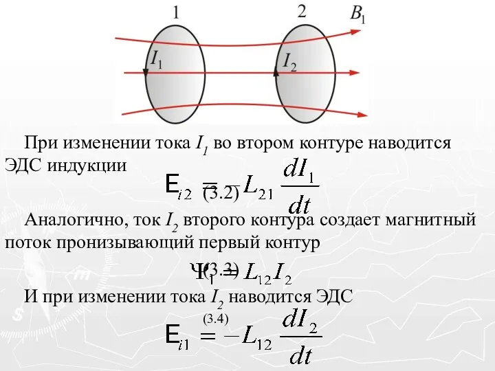 При изменении тока I1 во втором контуре наводится ЭДС индукции
