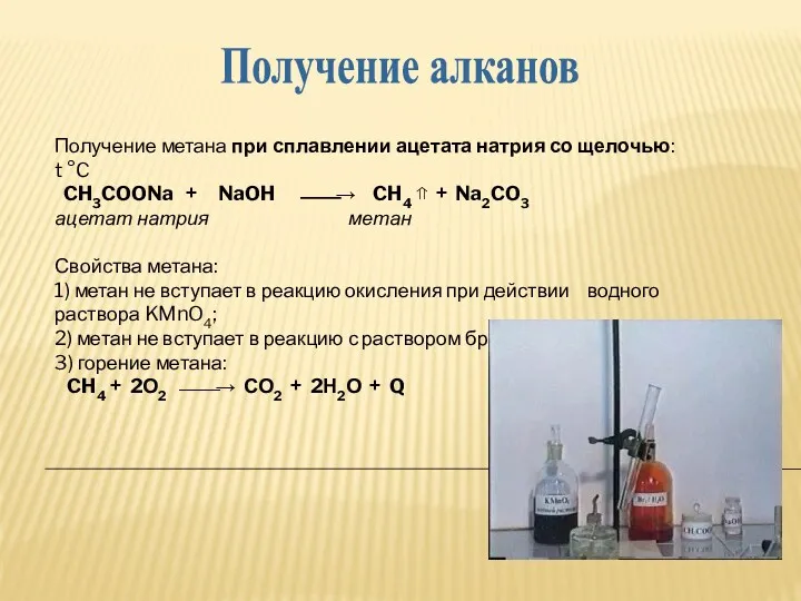 Получение метана при сплавлении ацетата натрия со щелочью: t °C