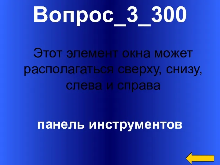 Вопрос_3_300 панель инструментов Этот элемент окна может располагаться сверху, снизу, слева и справа