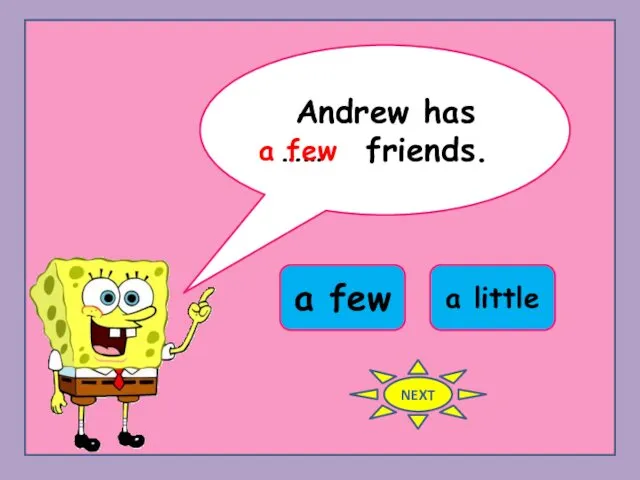 Andrew has …… friends. a few a little a few NEXT