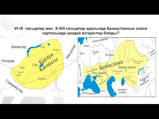 VI-IX ғасырлар мен X-XIII ғасырлар арасында Қазақстанның саяси картасында қандай өзгерістер болды?