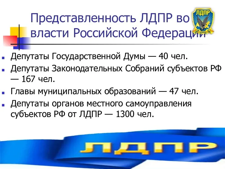 Представленность ЛДПР во власти Российской Федерации Депутаты Государственной Думы —