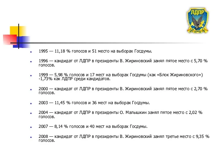 1995 — 11,18 % голосов и 51 место на выборах