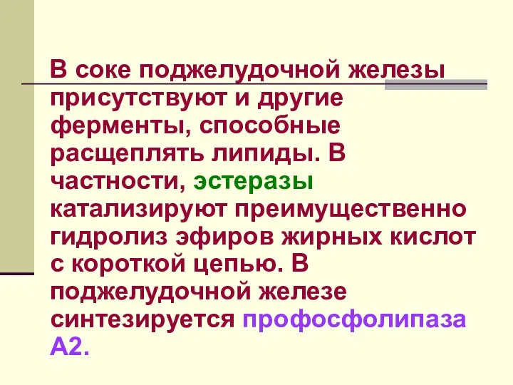 В соке поджелудочной железы присутствуют и другие ферменты, способные расщеплять