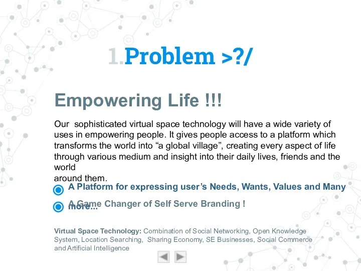 1.Problem >?/ Empowering Life !!! A Platform for expressing user’s Needs, Wants, Values