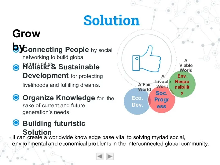 Solution Connecting People by social networking to build global communities Grow by Holistic