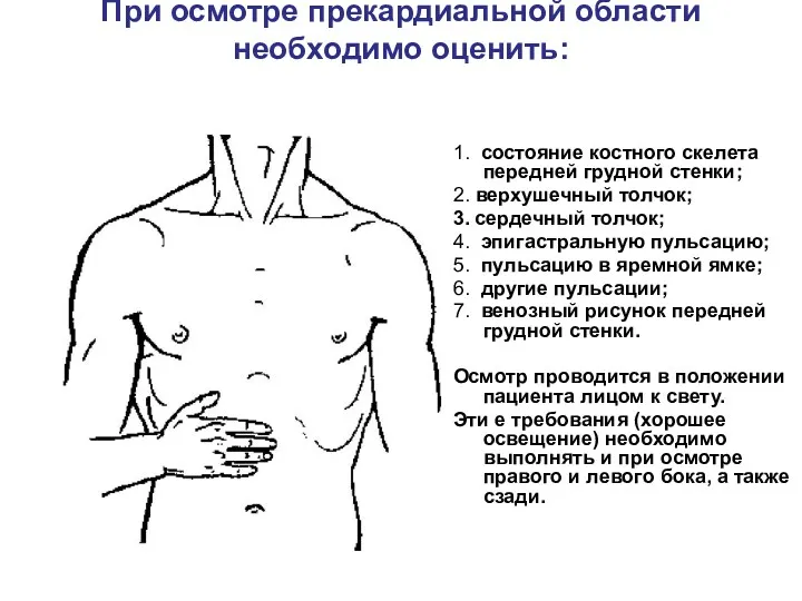 При осмотре прекардиальной области необходимо оценить: 1. состояние костного скелета