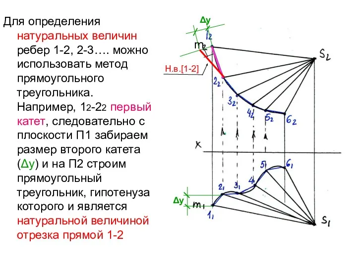 Для определения натуральных величин ребер 1-2, 2-3…. можно использовать метод