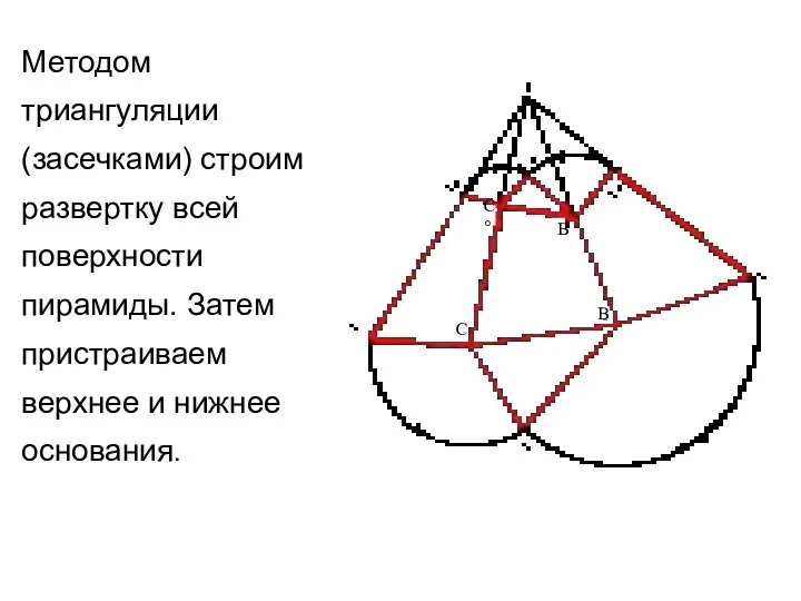 С° С В В Методом триангуляции (засечками) строим развертку всей