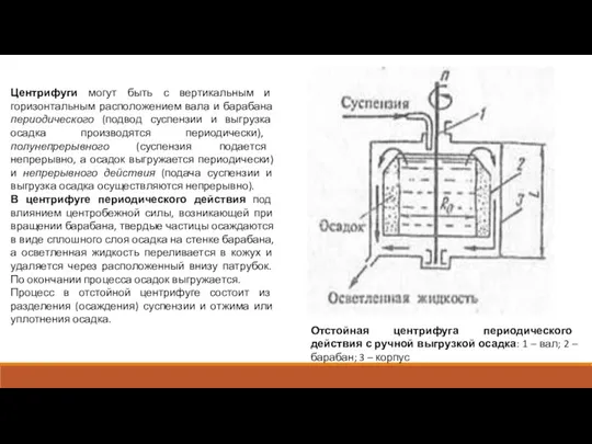 Центрифуги могут быть с вертикальным и горизонтальным расположением вала и