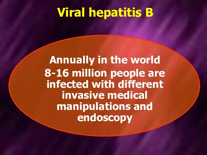 Viral hepatitis B Annually in the world 8-16 million people