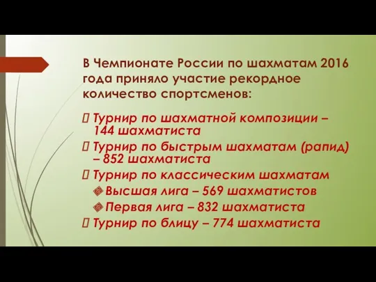 В Чемпионате России по шахматам 2016 года приняло участие рекордное