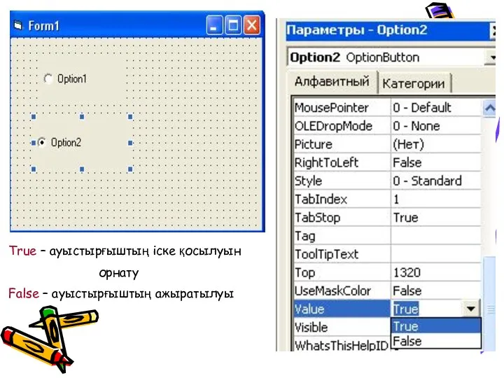 True – ауыстырғыштың іске қосылуын орнату False – ауыстырғыштың ажыратылуы