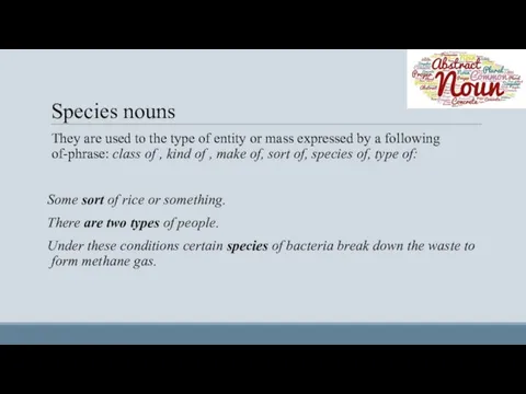 Species nouns They are used to the type of entity or mass expressed