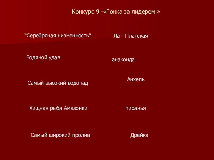 Конкурс 9 -«Гонка за лидером.» “Серебряная низменность” Ла - Платская