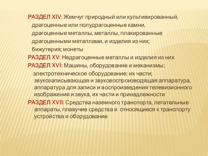 РАЗДЕЛ ХIV: Жемчуг природный или культивированный, драгоценные или полудрагоценные камни,