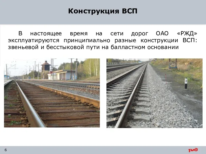 В настоящее время на сети дорог ОАО «РЖД» эксплуатируются принципиально разные конструкции ВСП: