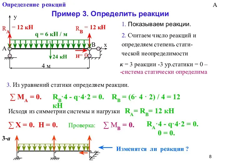 Определение реакций Пример 3. Определить реакции х y q =