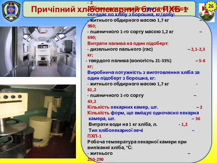 26 Причіпний хлібопекарний блок ПХБ-1 Кількість обслуговуючого персоналу, чол. -