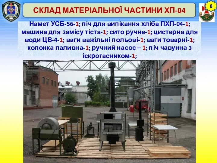 8 СКЛАД МАТЕРІАЛЬНОЇ ЧАСТИНИ ХП-04 Намет УСБ-56-1; піч для випікання