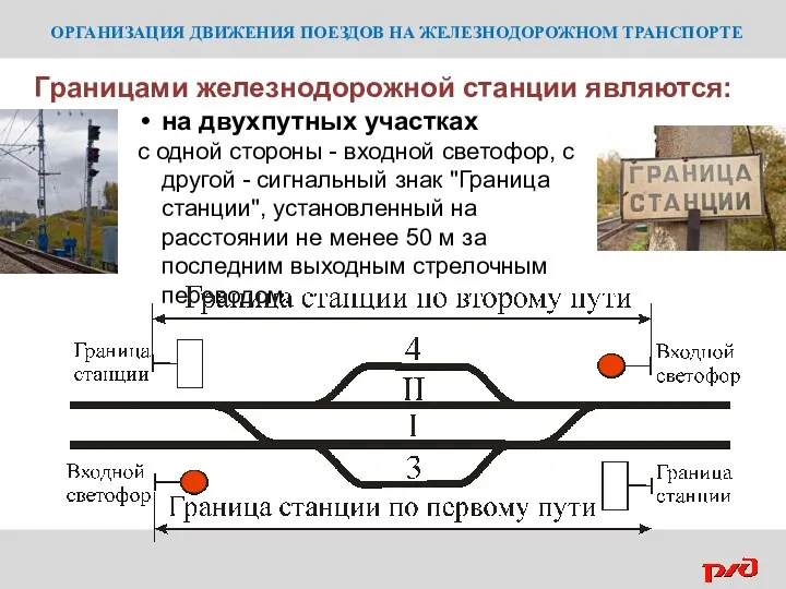 ОРГАНИЗАЦИЯ ДВИЖЕНИЯ ПОЕЗДОВ НА ЖЕЛЕЗНОДОРОЖНОМ ТРАНСПОРТЕ Границами железнодорожной станции являются: