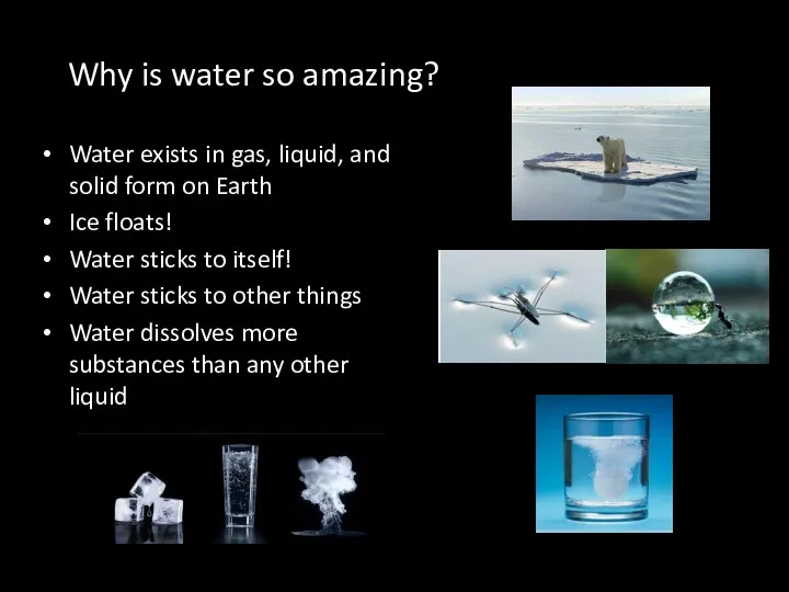 Why is water so amazing? Water exists in gas, liquid,