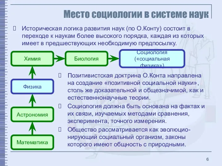 Место социологии в системе наук Историческая логика развития наук (по