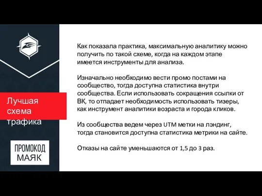 Лучшая схема трафика Как показала практика, максимальную аналитику можно получить