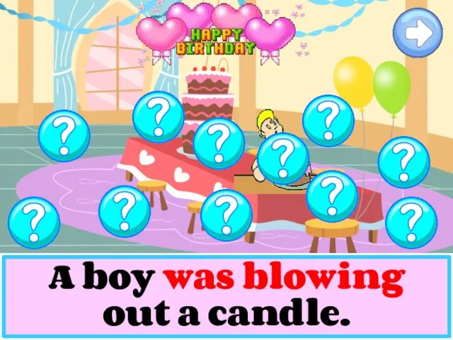 A boy was blowing out a candle.