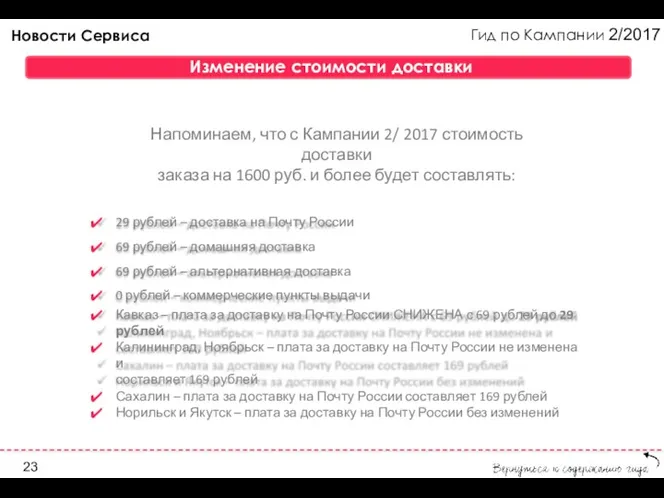 Гид по Кампании 2/2017 Новости Сервиса 29 рублей – доставка