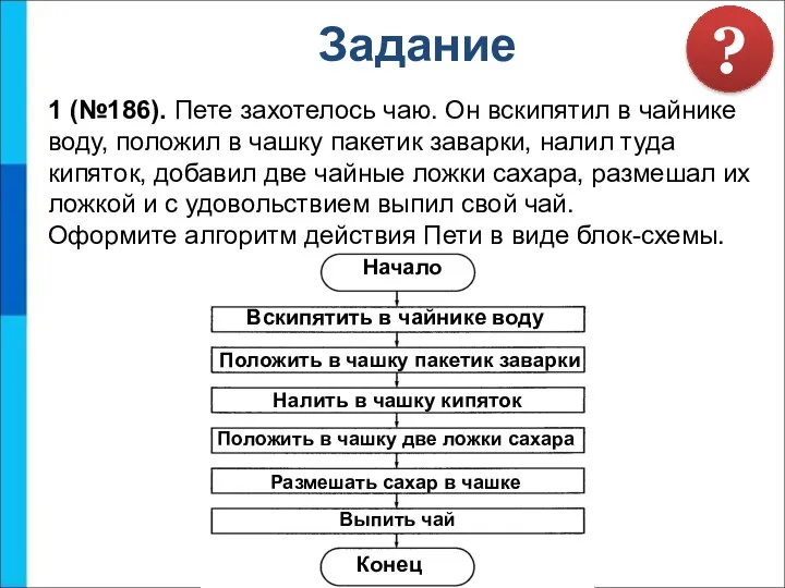 Задание ? 1 (№186). Пете захотелось чаю. Он вскипятил в