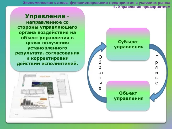 Экономические основы функционирования предприятия в условиях рынка 4. Управление предприятием