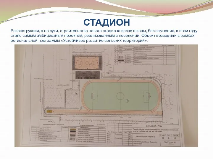 СТАДИОН Реконструкция, а по сути, строительство нового стадиона возле школы,