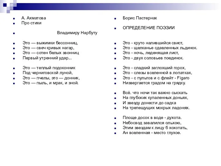 А. Ахматова Про стихи Владимиру Нарбуту Это — выжимки бессонниц,