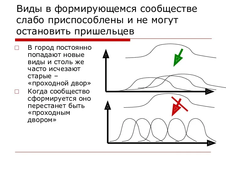 Виды в формирующемся сообществе слабо приспособлены и не могут остановить